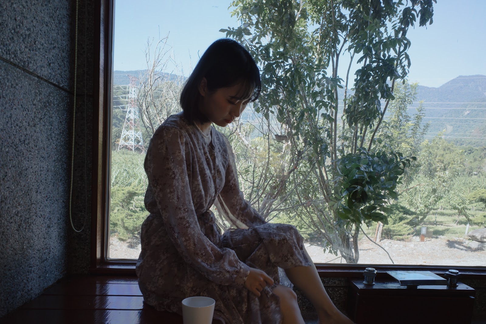 台東鹿野盈家溫泉的窗外景色與室內人像